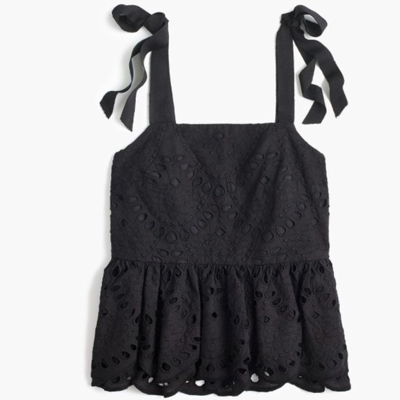 J. Crew Tops - J.Crew Black Tie-Shoulder Eyelet Top